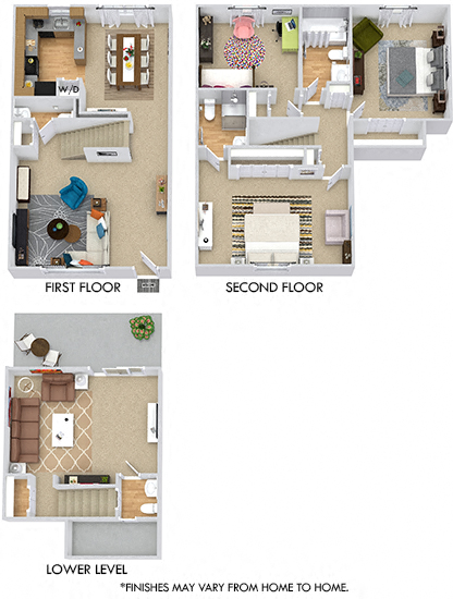 Floor plan for 3 beds, 2.5 baths, 1652 sqft